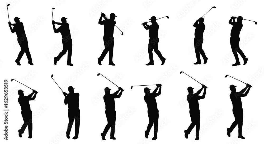 Obraz premium Golf Swing Sequence Silhouette Collection