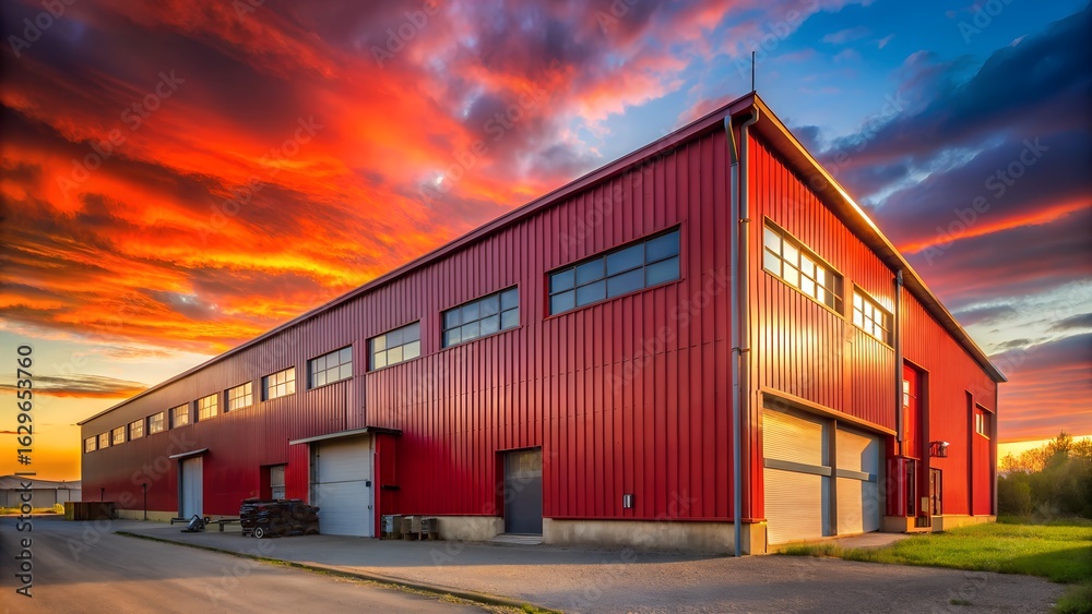 Obraz premium Red industrial building at sunset