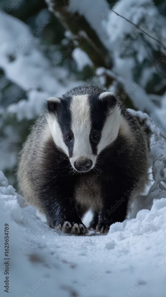 Obraz premium Badger Winter Scene Cold Light Depth of Field