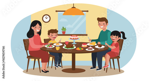 Family enjoys a meal together at a dining table