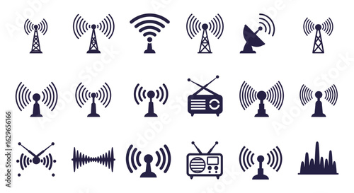 Collection of Wireless Communication Tower and Antenna Silhouettes