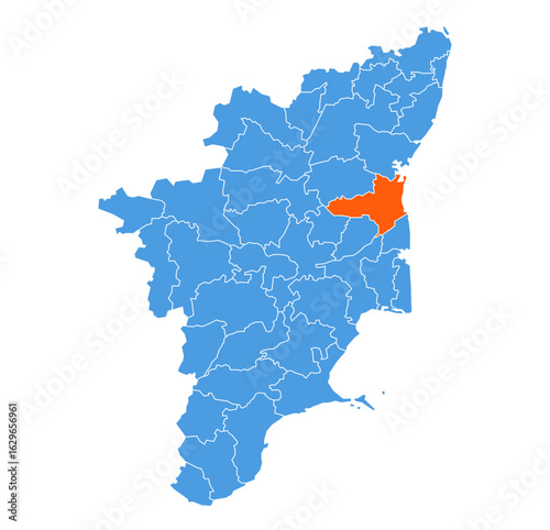 Tableau sur toile Cuddalore District Highlighted on Tamil Nadu State Map, India