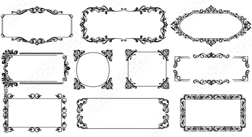 Collection of ornate vintage decorative borders and frames in various shapes and styles