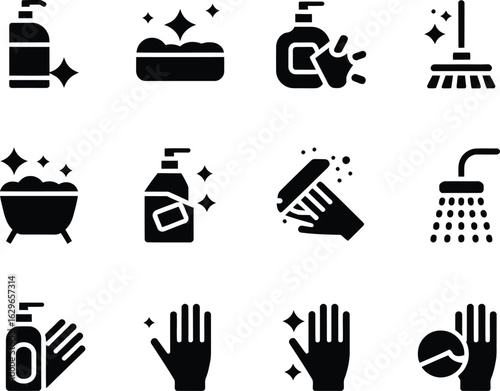 Cleaning and Hygiene Vector Icon Set for Household Chores and Personal Care Isolated on White Background