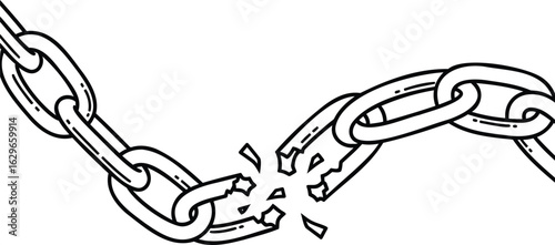 A broken chain link represents freedom and overcoming obstacles in a simple black and white drawing