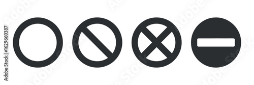 Set of Prohibition Signs Vector Illustration Collection Circle with Diagonal Line and Cross Symbol No Entry Sign