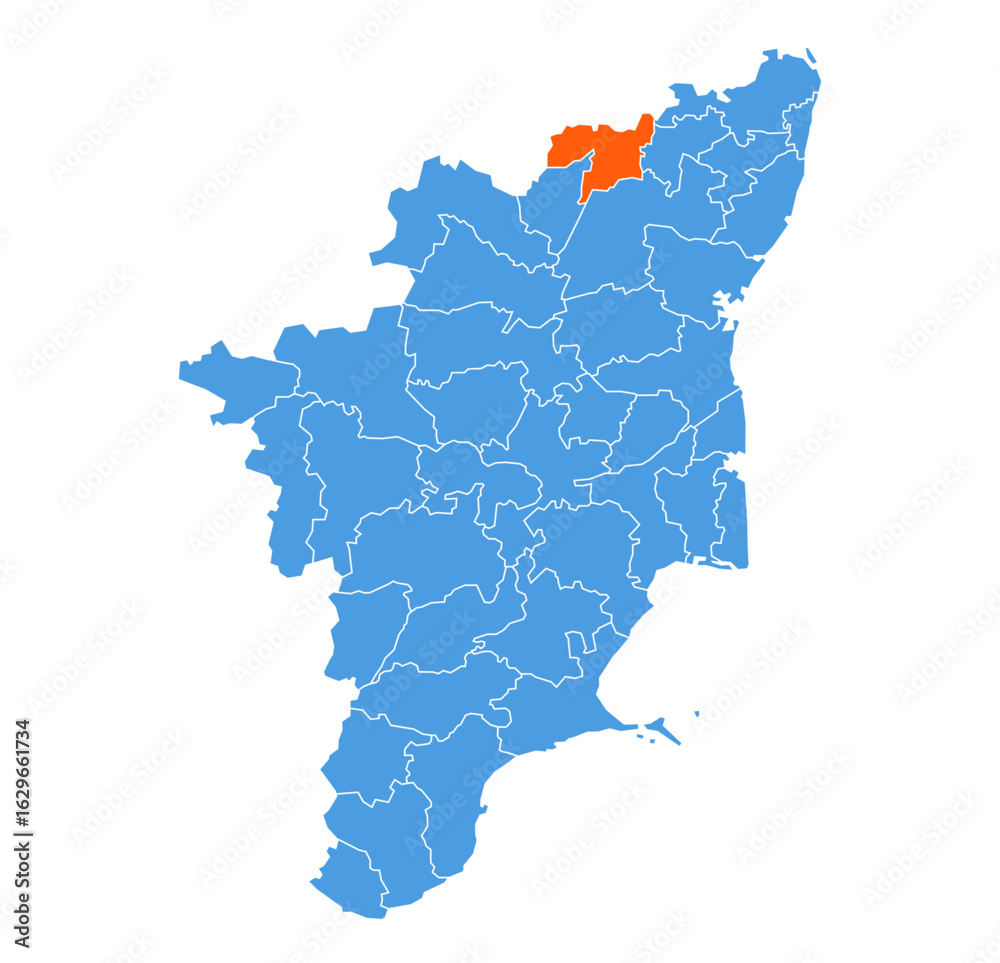 Fototapeta premium Vellore District Highlighted on Tamil Nadu State Map, India