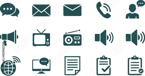 A collection of various communication icons, representing different methods.