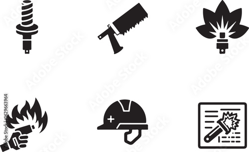 Safety and industry icons for construction and hazardous work