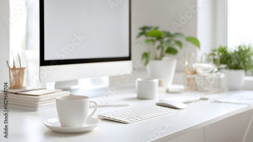 Wallpaper Mural Modern Office Desk with Computer and Coffee Cup Torontodigital.ca