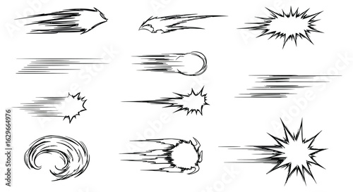 Set of Comic Speed Lines and Motion Effects Vector Art silhouette