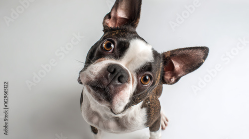 Boston Terrier Looking Playful Studio Lighting Clean Background Pet Photography
