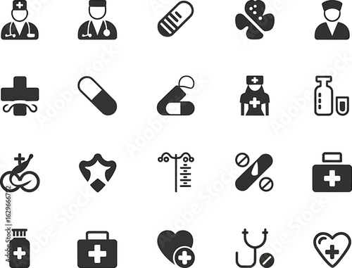 Healthcare and medical icons collection representing doctors nurses medicines and first aid supplies vector illustration perfect for medical websites and health related designs