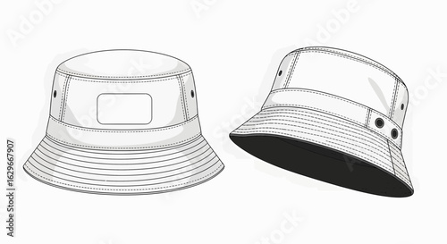 Bucket hat of a Vector illustration, front and slightly tilted view