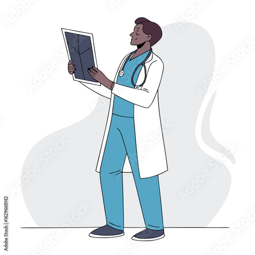 Male doctor examining x ray with stethoscope medical