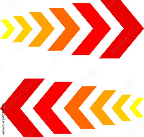 Colourful dynamic moving arrow representing speed, fast, acceleration. png and vector illustration.