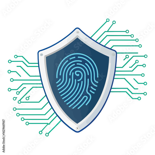 Digital Shield with Fingerprint and Circuit Board Lines