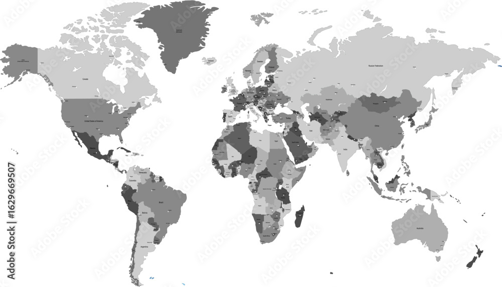 Obraz premium World map. Grey modern vector map. Silhouette map