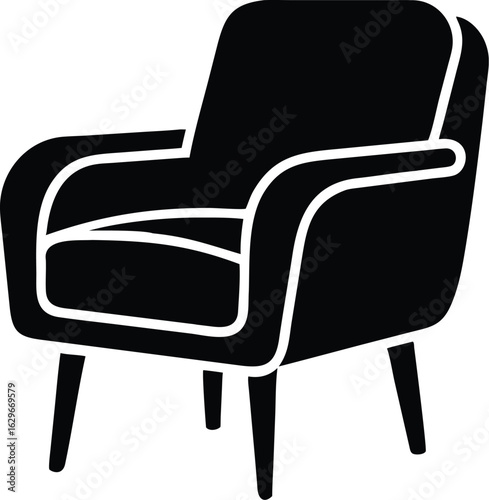 Vector illustration of black and white icon of an armchair