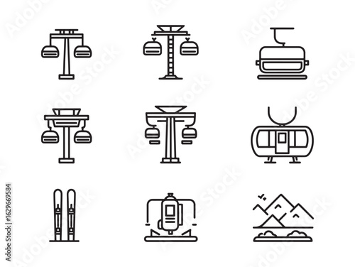 Ski Lift Line Art Artistic Minimal Mountain Landscape