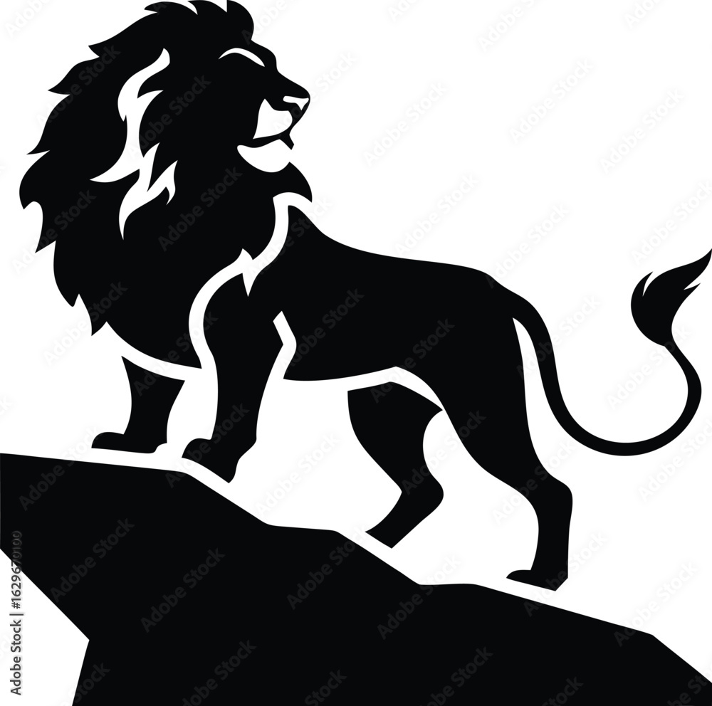 Obraz premium Vector illustration of lion standing on rock isolated