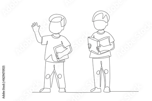 Students who open a discussion session in front of the class. Student participating in discussions concept one-line drawing