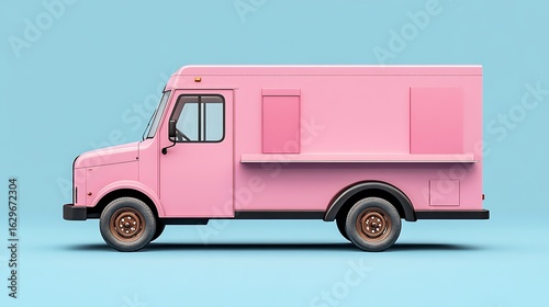 Wallpaper Mural Pink food truck parked on light blue background shown as editable isolated template with clipping path Torontodigital.ca