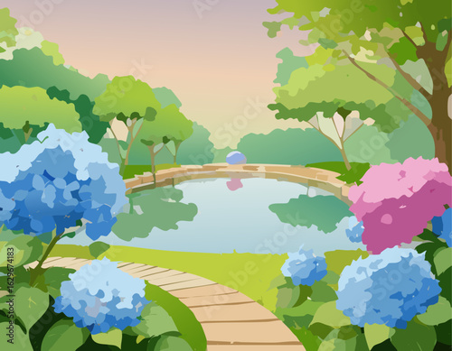 紫陽花の咲く風景