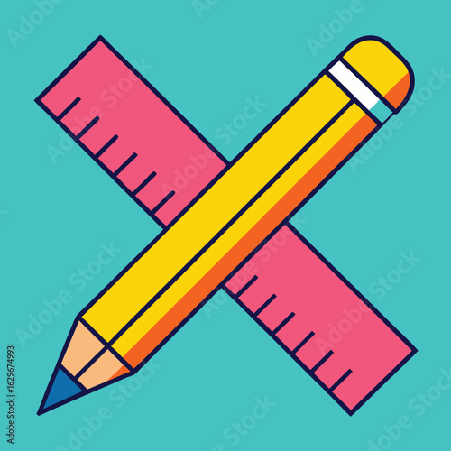 Colorful illustration of a ruler and pencil crossing for educational design.