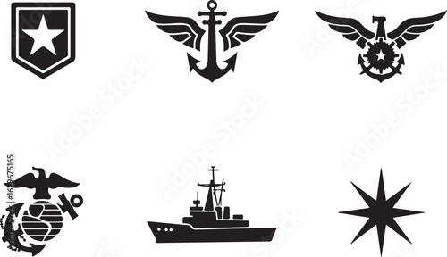 Nautical and Military Logos and Symbols in Black Silhouette