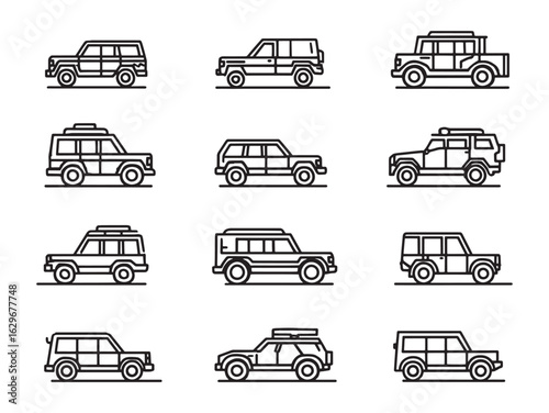Stylish SUV vehicle line art clear defined edges