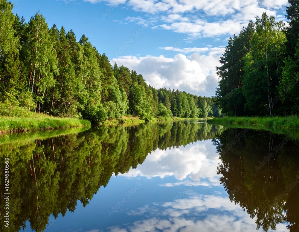 Obraz premium Tranquil river reflecting a summer sky