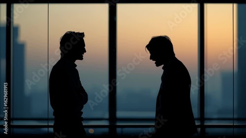 Business Silhouettes Against a Sunset in an Office Environment