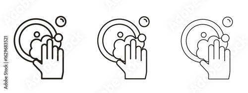 Washing dishes icon concept. Editable stroke icon pack