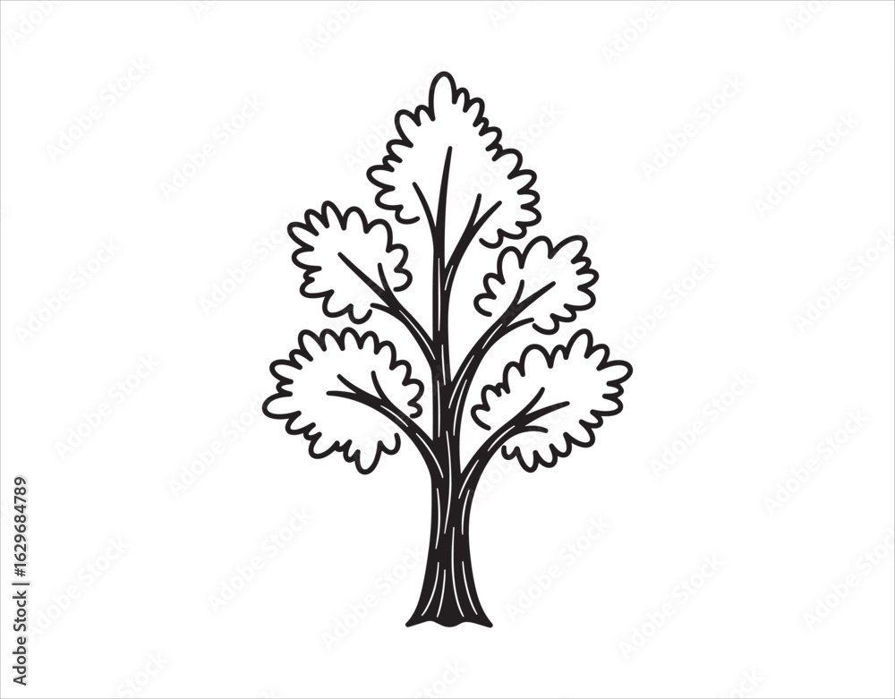 Fototapeta premium A vector illustration depicting a simple black tree against a white background. Doodle style