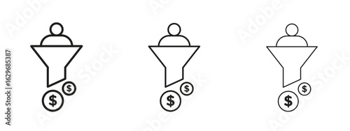 Sales funnel icon concept. Editable stroke icon pack