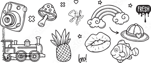  Jeep and Urban Doodle Set – Car, Eye, Clouds, Egg, Kiss, City, Cool, Sketch, Cartoon, Transparent Background