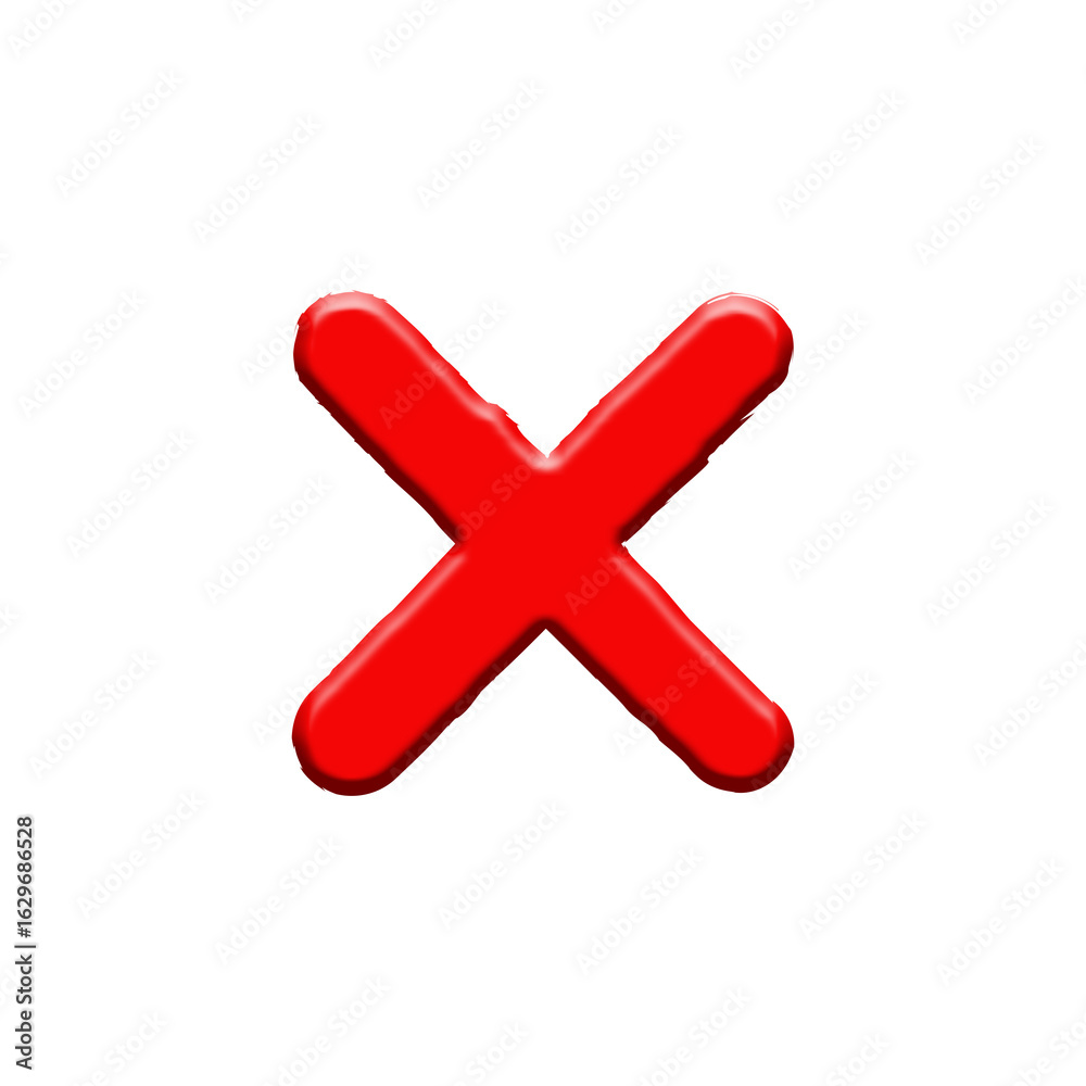 Obraz premium Red 3D Cross Icon Glossy PNG Symbol