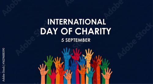 Colorful Raised Hands Representing Charity and International Day Celebration