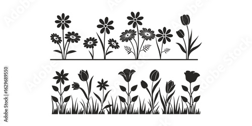 Minimalist Flower Icon Set – Cute Floral Vector Collection on Transparent Background.