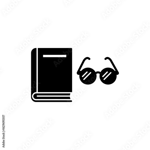  Book and sunglasses black filled icon symbol of beach reading and summer relaxation