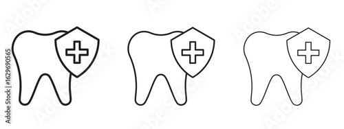 Dental insurance icon concept. Editable stroke icon pack