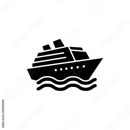 Cruise Ship on Waves Icon for Ocean Journey and Adventure Tourism