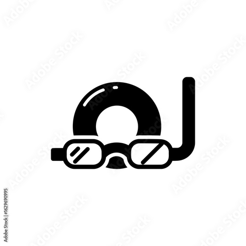  Goggles near float black filled icon symbol of swimming safety and summer seaside activity