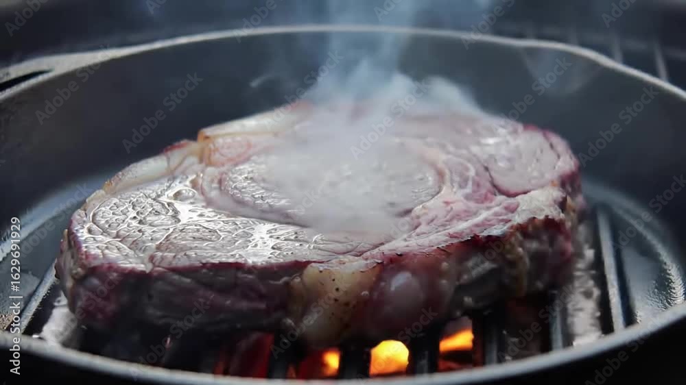 custom made wallpaper toronto digitalJuicy ribeye steak sizzling on a grill with smoke rising, set in a backyard barbecue scene