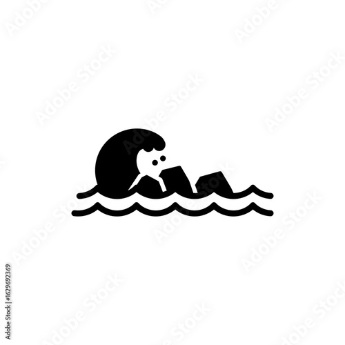 Waves hitting rocks icon for ocean power and coastal nature