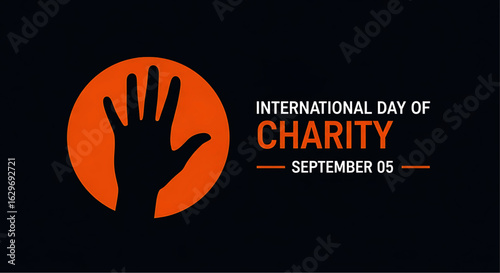 Silhouette Hand Reaching Out Within Orange Circle, Charity Concept
