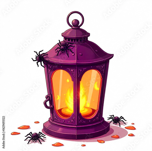 Halloween lantern with spiders around