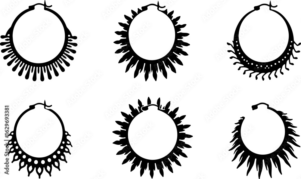 Fototapeta premium Abstract Hoop Earring Silhouettes Set