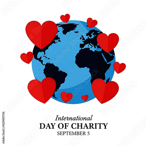 Earth Globe Surrounded by Red Hearts for International Day of Charity